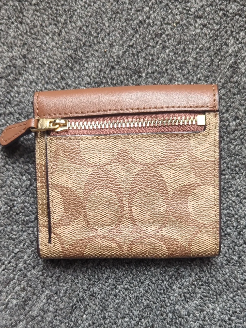 Coach Brown Leather & Signature Canvas Wallet with Gold Logo